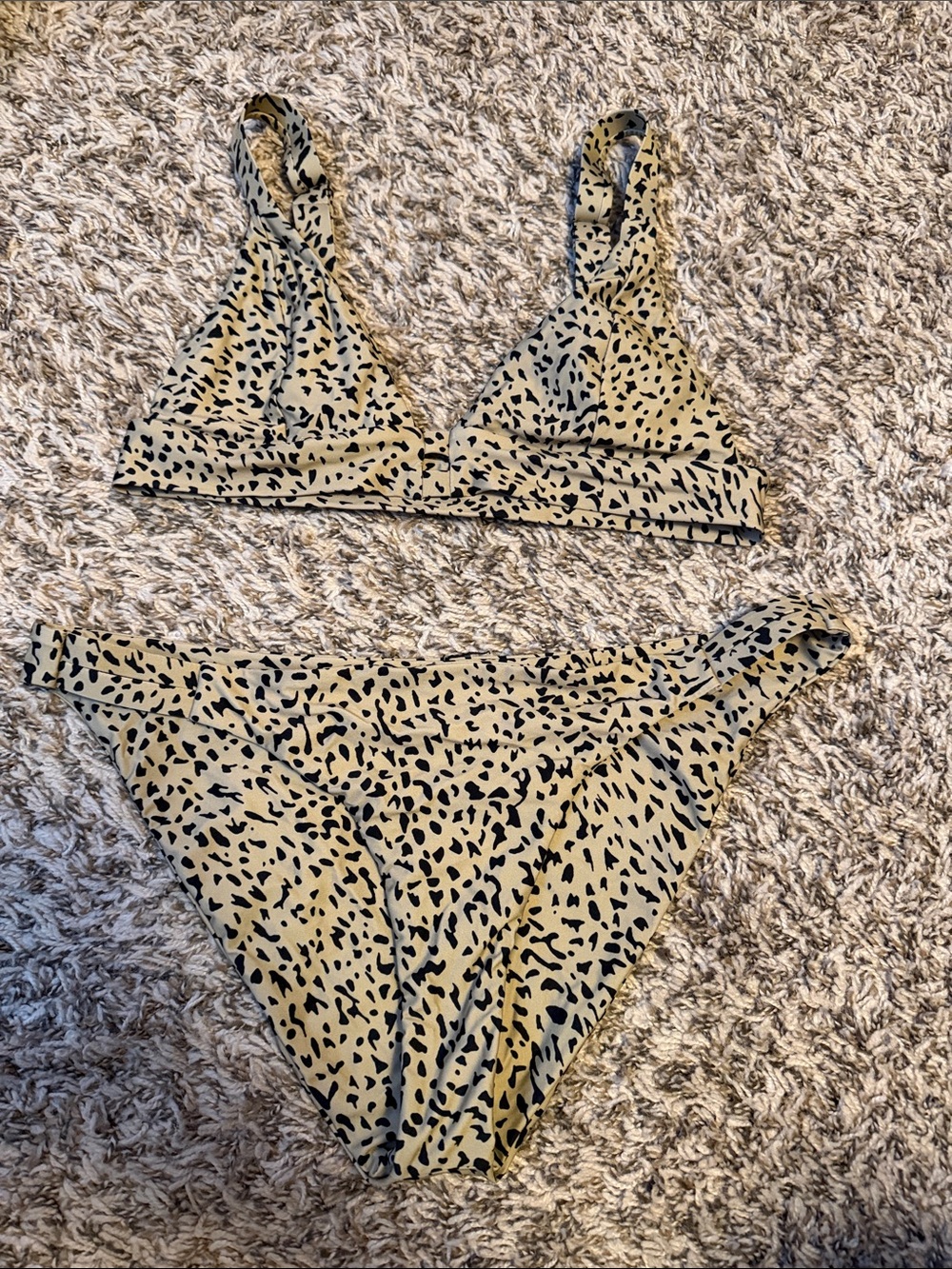 Volcom Beige and Black Spotted Triangle Bikini Set